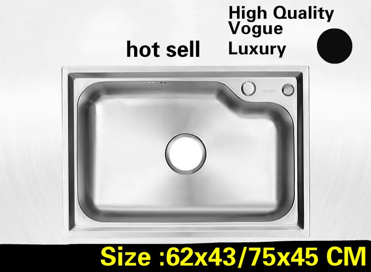 

Free shipping Apartment do the dishes luxury kitchen single trough sink 304 stainless steel hot sell big 62x43/75x45 CM