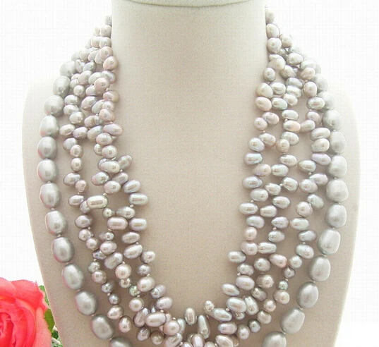 

HOT 002610 4Strds Grey Pearl Necklace