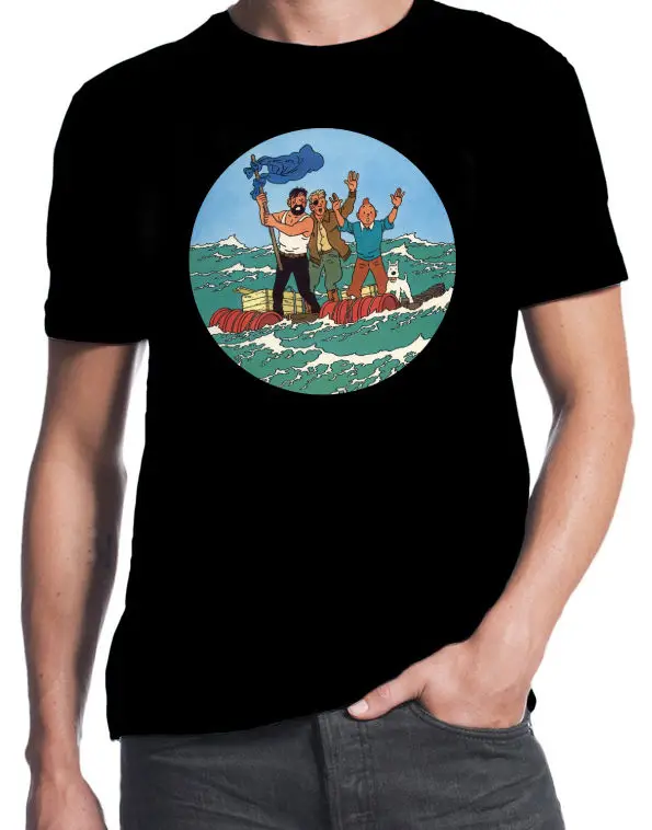 

Tintin And Red Sea Sharks Classic Retro Adventure Funny Comic Book Black T-Shirt Streetwear Casual T-shirt Tees Tops