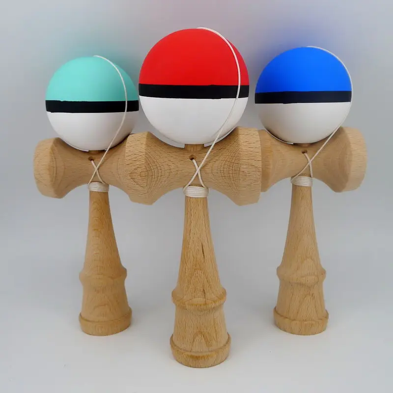 

Rubber Half Split Kendama with 1 Black Stripe 22MM bevel, Beech Ken 2.0,18CM Kendama made from Natural Beech