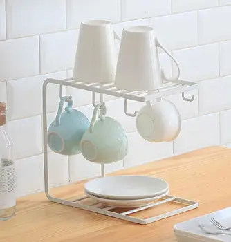 

Kitchen cup tableware storage rack Metal Mug Coffee tea Cups display stand Dishes Drinkware Shelf Drain Hanger With 6 Hooks