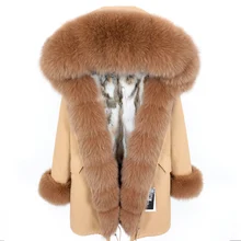 Maomaokong Новая мода Женская одежда Лисий меховой воротник Parker съемная подкладка из кроличьего меха средней и длинной секции пальто зимнее