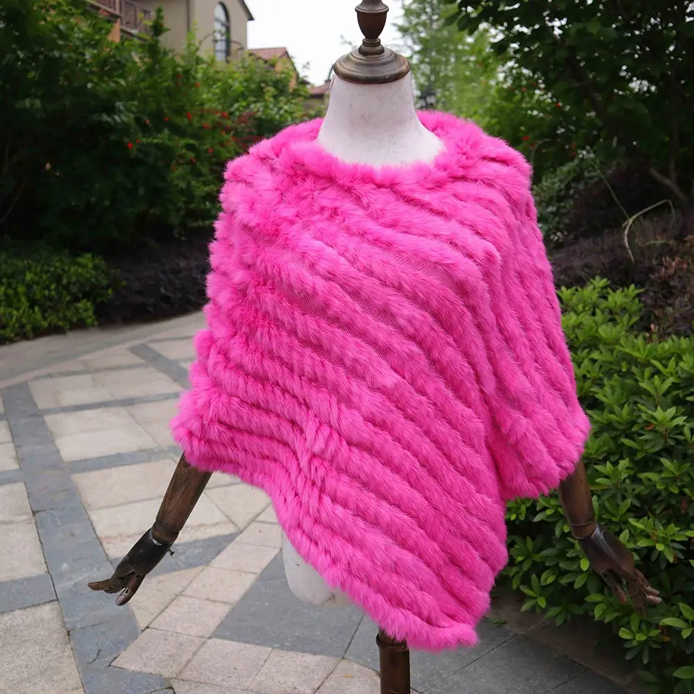 Glaforny 2019 новый вязаный кроличий мех пончо натуральный мех треугольник вязаный женский пуловер леди пашмины обертывание пончо pele de coelh