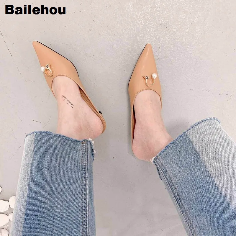 Bailehou/2019 г. весенние женские тапочки Брендовая обувь с пряжкой на каблуке рюмочка