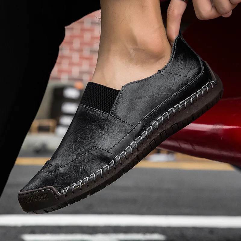 

2019 Men soft skin Casual Shoes Luxury Brand Mens Loafers Moccasins Breathable Slip on Black Driving Shoes Plus Size 38-48 X6-08
