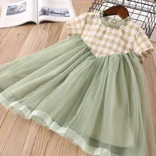 Hurave/бальное платье-пачка для младенцев; Сетчатое хлопковое детское платье принцессы в клетку с короткими рукавами; повседневная одежда для маленьких девочек; платья