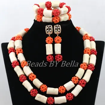 

New Arrival African Wedding Beads Necklace White Coral Nigerian Bridal Jewelry Sets Red Coral Balls Jewelry Free Shipping ABK080