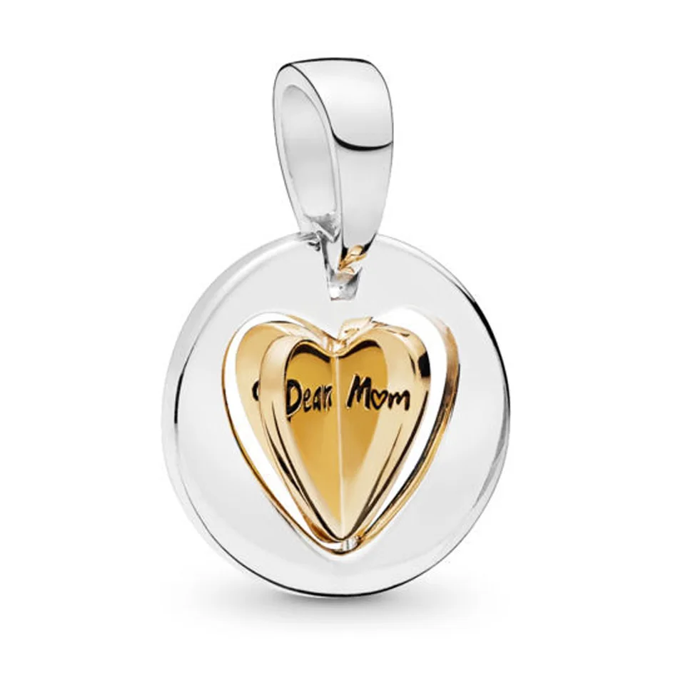 

Authentic S925 Sterling Silver DIY Jewelry shine Mum's Golden Heart Dangle Charms fit Pandora Bracelet Bangle