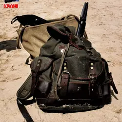 Ретро Холст с мужской кожаный рюкзак большой емкости плеча Водонепроницаемая дорожная сумка рюкзак для отдыха на открытом воздухе