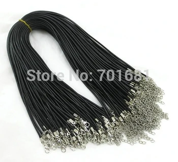

DHLfree 1000pcs 2mm Black Wax Leather cord Snake Necklace Beading Cord String Rope Wire 45cm+5cm Extender Chain Lobster Clasp