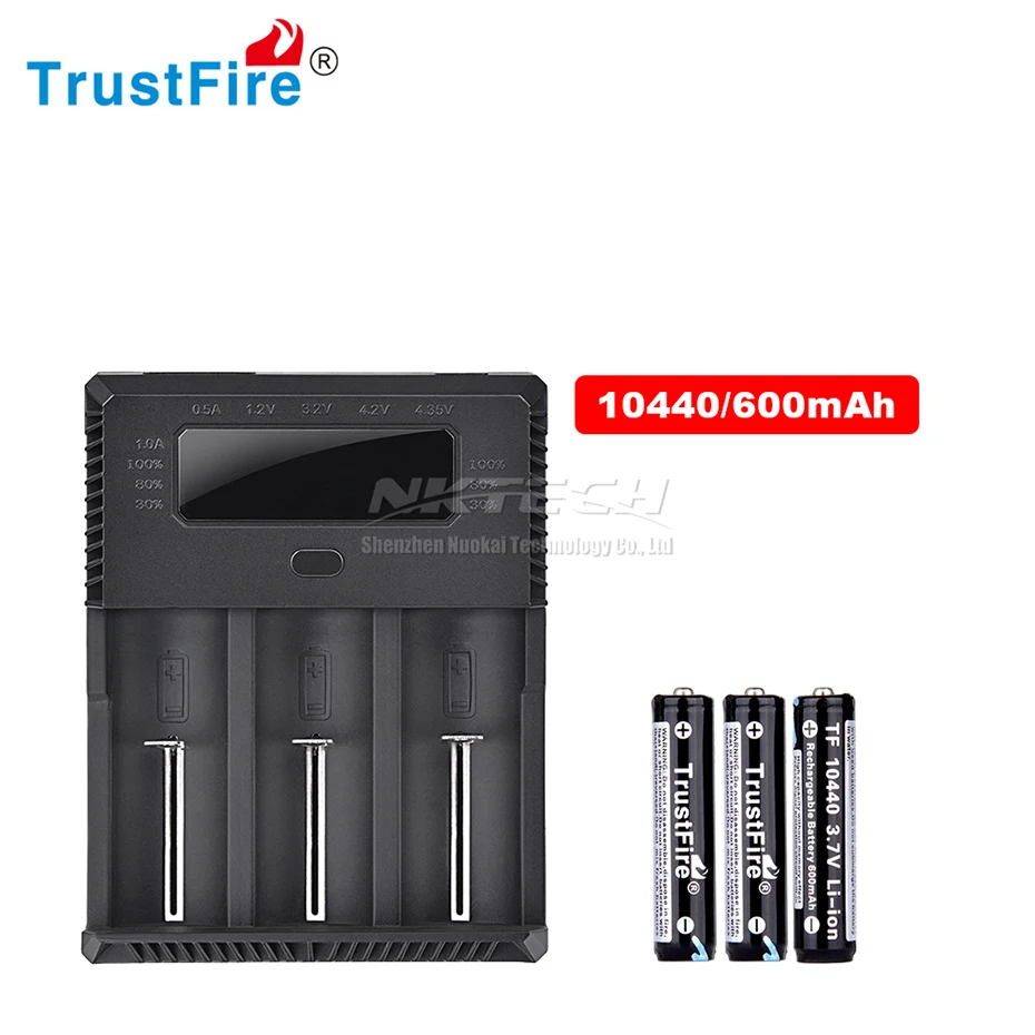 TR-018 TrustFire интеллигентая(ый) быстро Батарея Зарядное устройство 3-слоты Дисплей статус зарядки для 18650 26650 32650 25500 14500-зарядное устройство для литий-ионного - Цвет: With 3-10440 600mAh