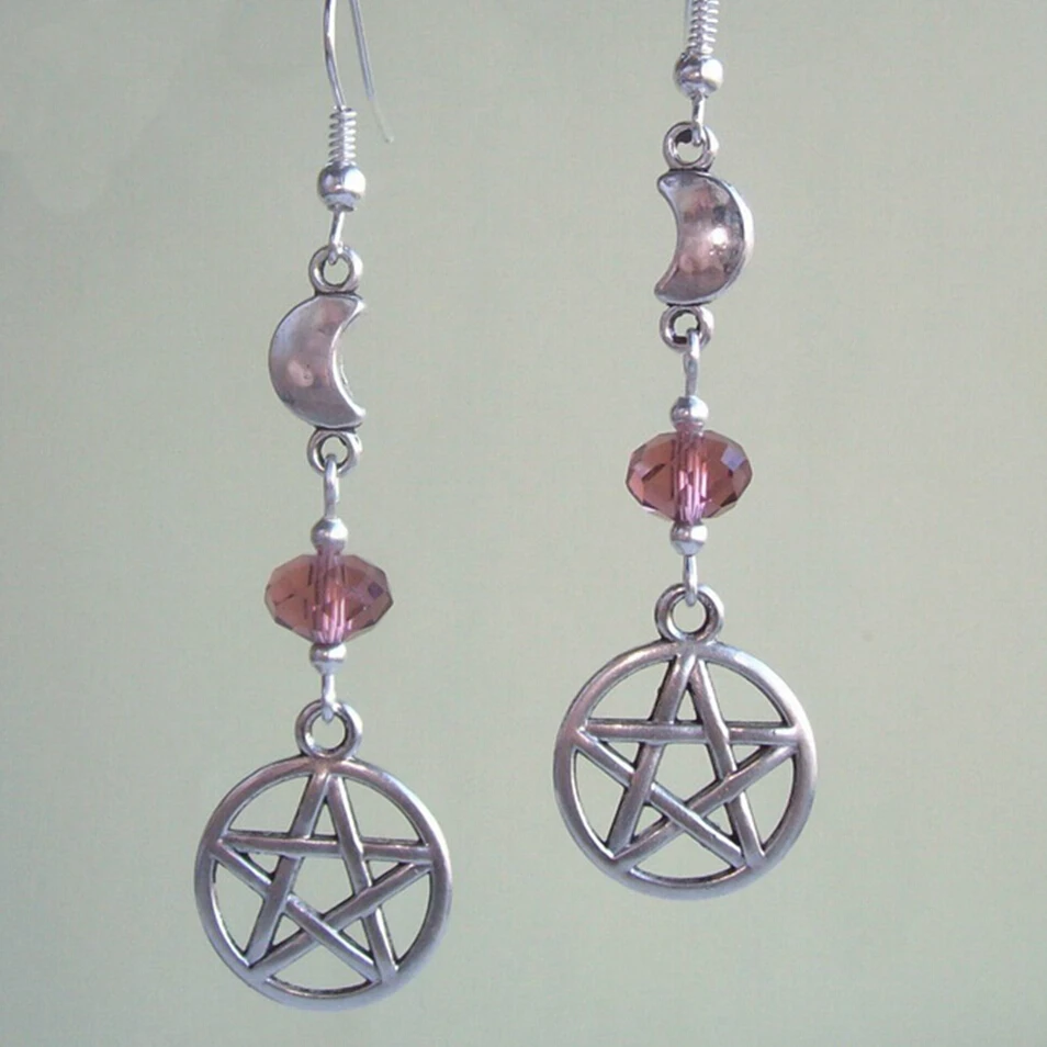 HOT !Fashion Jewelry Earrings Pentagram Moon and Crystal Charm