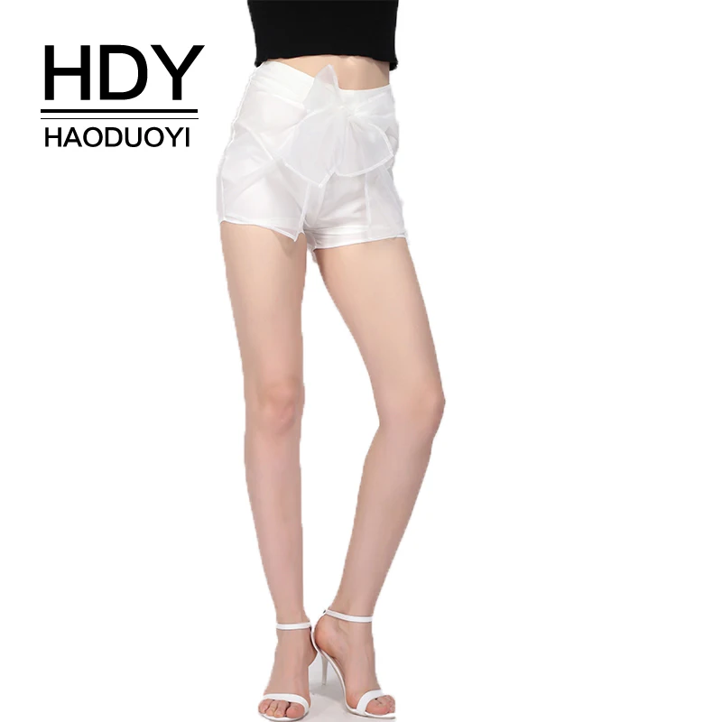 HDY Haoduoyi Брендовые однотонные белые женские шорты с бантом из органзы