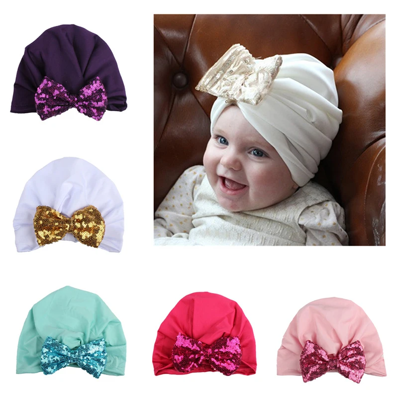 

REAKIDS Baby Hat With Warm Baby Skullies Beanies Hat Baby Cotton Bow Kids Knitted Hat Winter Caps Baby Girls Boys