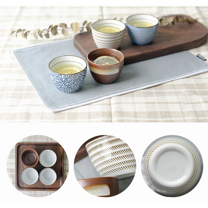 Set of 4pcs Japanese Style Tea Cups Ceramic Water Cups Creative Stripe Design Teaware Set kungfu Tea Tool 150ml
