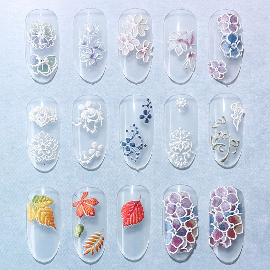 1 шт. 5D рельефные наклейки на ногти цветок лист самоклеющиеся Выгравированные наклейки слайдеры украшения для ногтей советы по дизайну маникюра LA1019