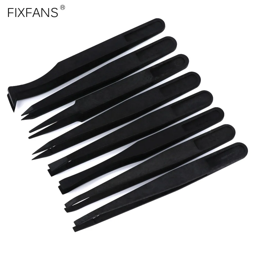 FIXFANS-8Pcs-Anti-static-ESD-Plastic-Tweezers-Set-Pointed-Flat-Curved-Tips-Tweezers-for-Electronics-Phone-PCB-Repair-Tools-Kit