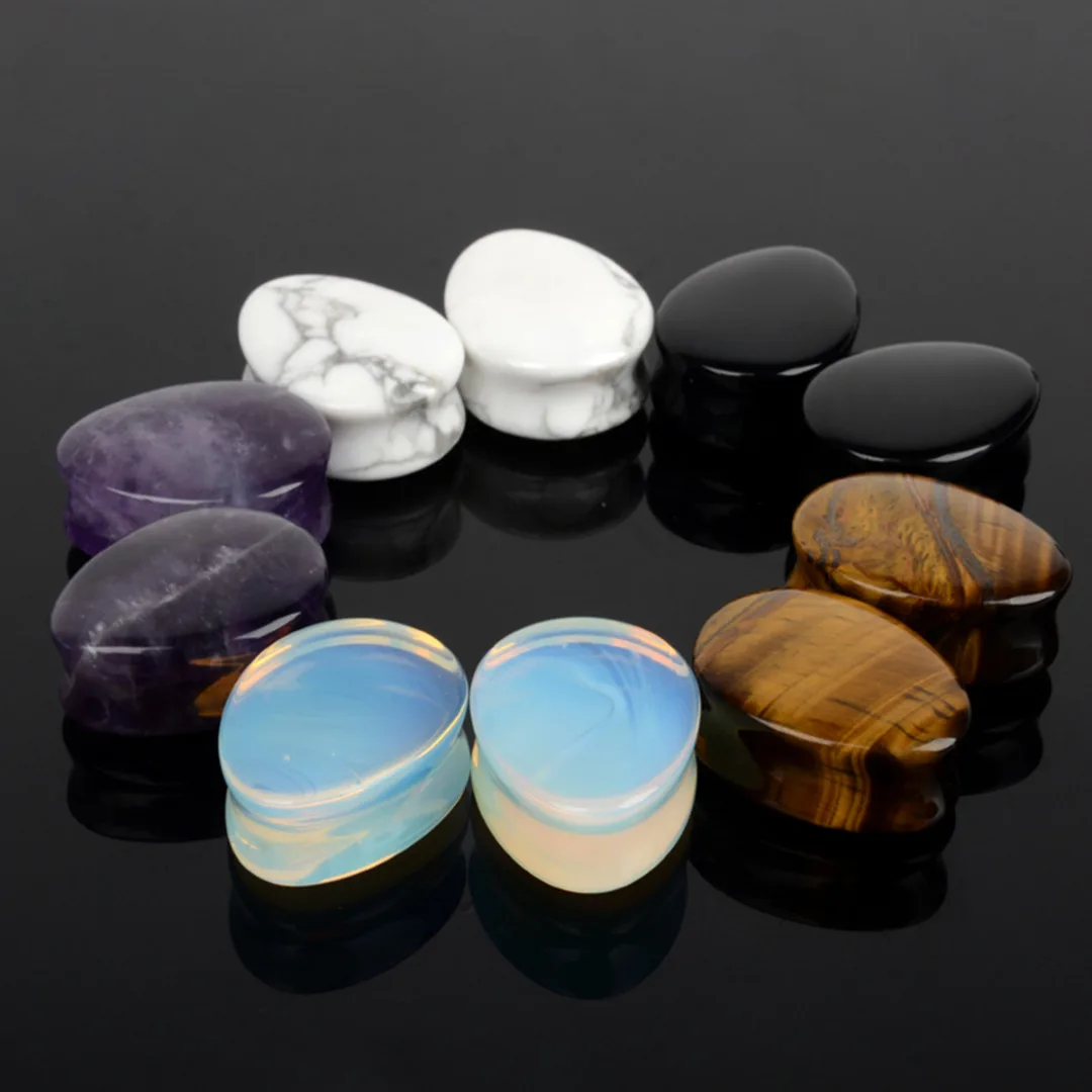 1 Pair Amethyst Natural Stone Teardrop Ear Plugs Tunnel Shellhard Gauges Ear Expanders Stretcher Fashion Body Pircings Jewelry