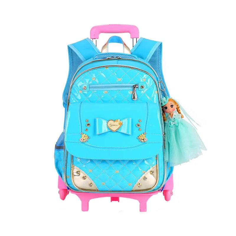 Школьные сумки для девочек с 3 колесами мультяшная Съемная школьная сумка на колесах водонепроницаемые нейлоновые детские Студенческие рюкзаки большой емкости