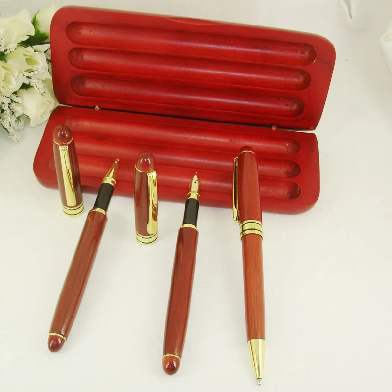 Винтажный деревянный шарик-массажер ручка& Founta наборы MB Стиль Розовое золото отделка с деревянный пенал для карандашей Упаковка Роскошная Ручка-роллер и наборы ручек