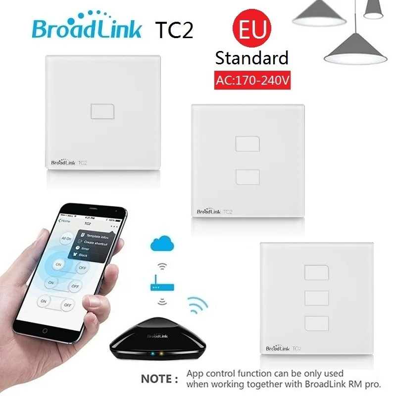 

Broadlink TC2 1Gang 2Gang 3 Gang Touch Switch EU Standard,Smart Home Automation,Wireless Wifi Control Lights Wall Switch RF433