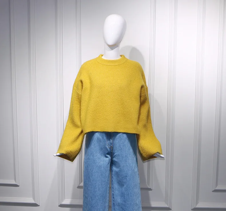 Star Liu Wen Airport Same Ginger Loose Round-collar Short Lazy Wind Sweater 2019 Pullovers Cashmere Sweater Women Star Liu Wen Airport Same Ginger Loose Round-collar Short Lazy Wind Sweater 2019 Pullovers Cashmere Sweater Women