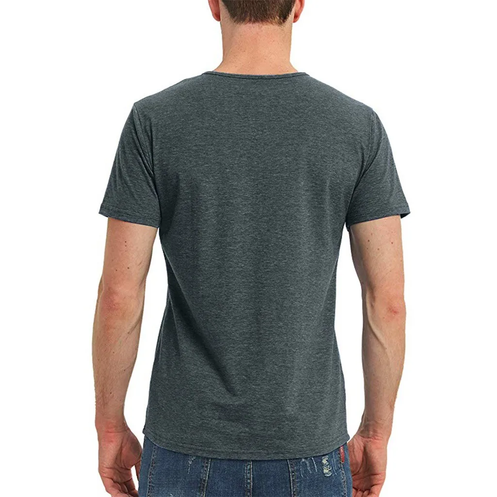 Мужская летняя новая стильная модная простая Однотонная футболка с короткими рукавами и карманом с v-образным вырезом удобный пуловер Топ для мужчин
