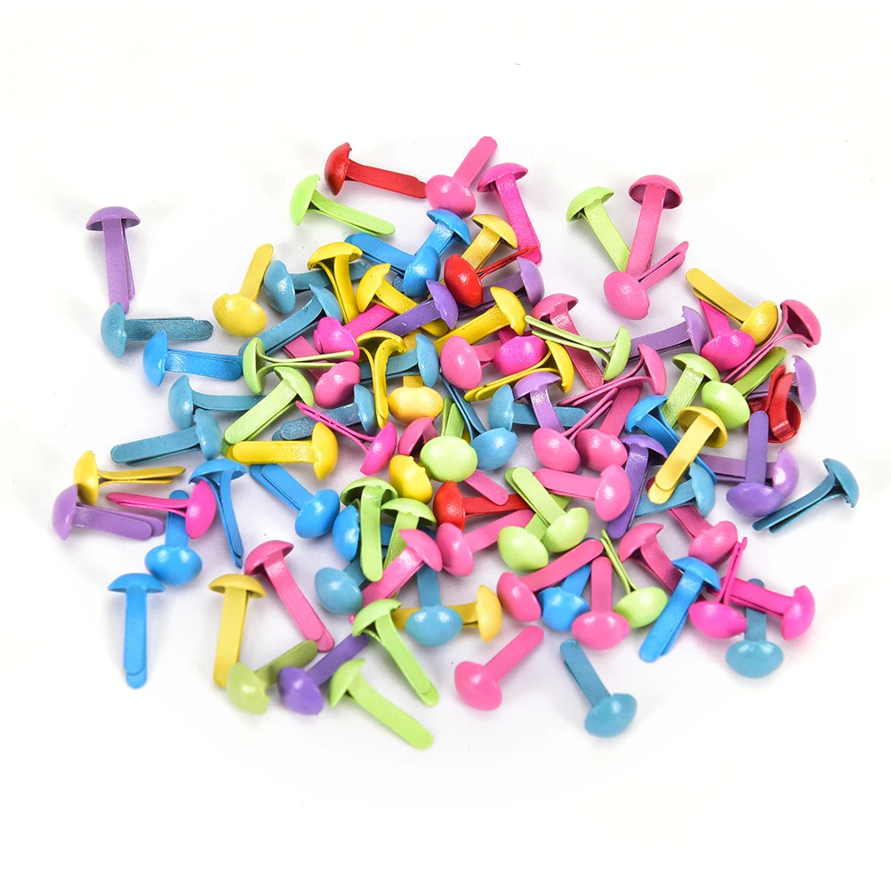 

100PCs Mixed Color Round Brads Scrapbooking Embellishment Fastener Brads Metal Crafts for Decoration 4.5*8mm