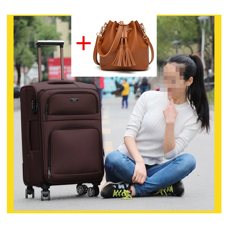 Letrend, Женский багаж на колёсиках, набор, Спиннер, колесо, чемодан, Оксфорд, женская сумка, дорожные сумки, 20 дюймов, Студенческая кабина, тележка