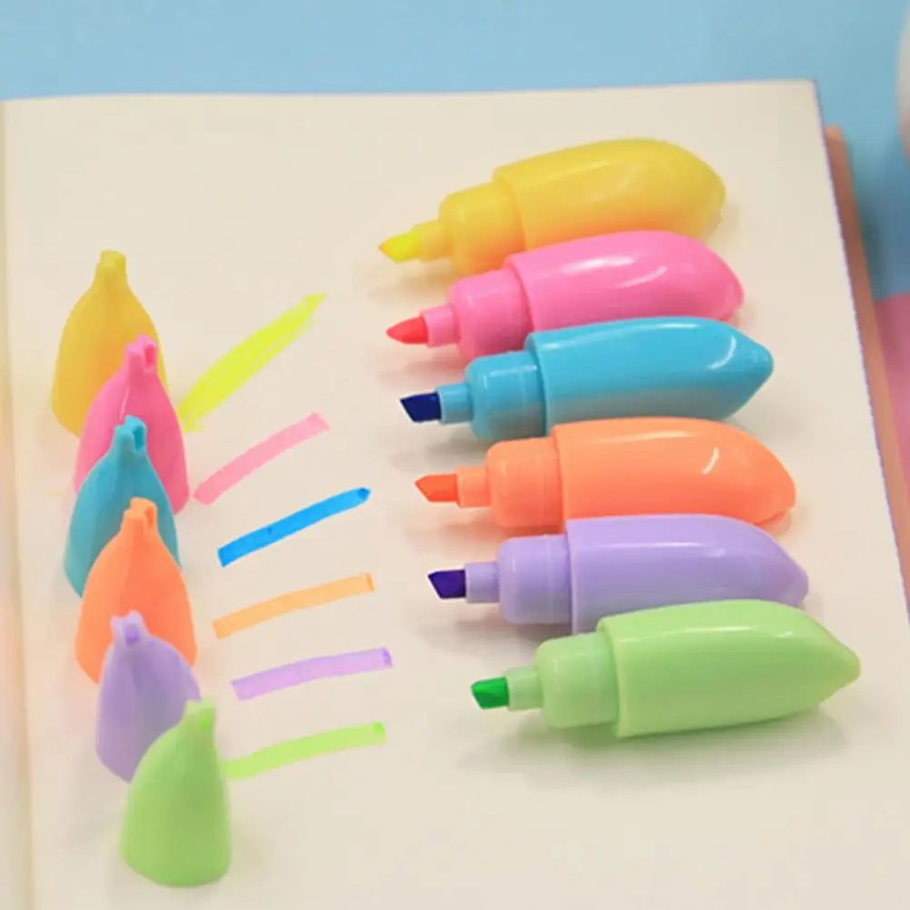 

6PCS Student Colorful Ink Highlighter Kit Fluorescent Key Marker Pen Cute Banana Pattern 6 Colors Drawing Pen With Storage Bag