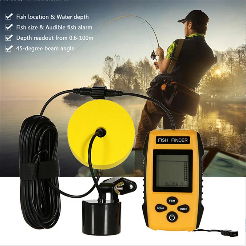 

Fishing Accessories Portable Fish Finder Sonar Technology Fish Alarm Adjustable Sensitivity Fish Finder 45-Degree Sensor A1