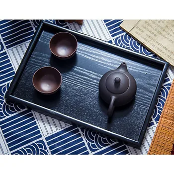 

Black Wooden Rectangle Trays Tea Fruit Coffee Dessert Hotel Dinner Serving Tray Storage Decorative Plate