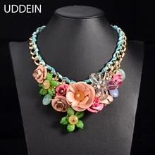 UDDEIN, крупное Брендовое ожерелье, разноцветные с розами, колье с цветами, ручная работа, плетение, чокер с двойной цепочкой, ожерелье макси