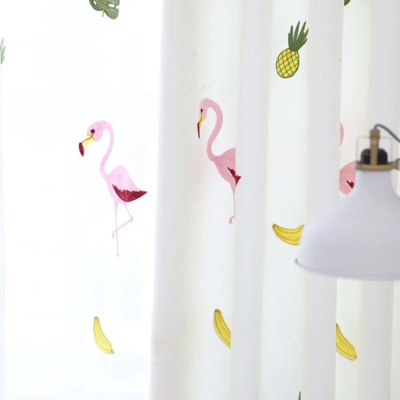 Скандинавский простой белый мультяшный занавес для детской спальни гостиной детский ананас Фламинго вышивка на заказ занавеска P130D3