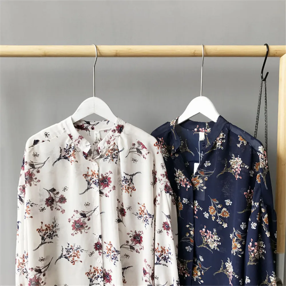 High quality Casual Chiffon Floral Women blouse shirt oversize Long sleeve Loose shirt office wear Flower tops Blusas Camisas (2)