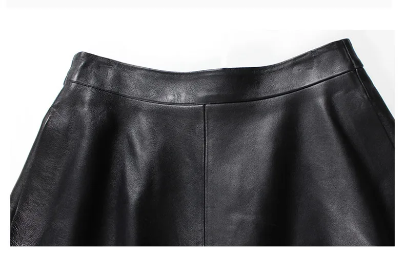 Женские кожаные юбки средней длины из натуральной кожи черные с высокой талией в Корейском стиле Модные Винтажные юбки из овчины высокого качества трапециевидной формы