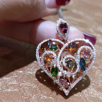 

FLZB, 2018 New jewelry love heart pendant natural tourmaline in 925 sterling silver valentine's gift with free necklace with box