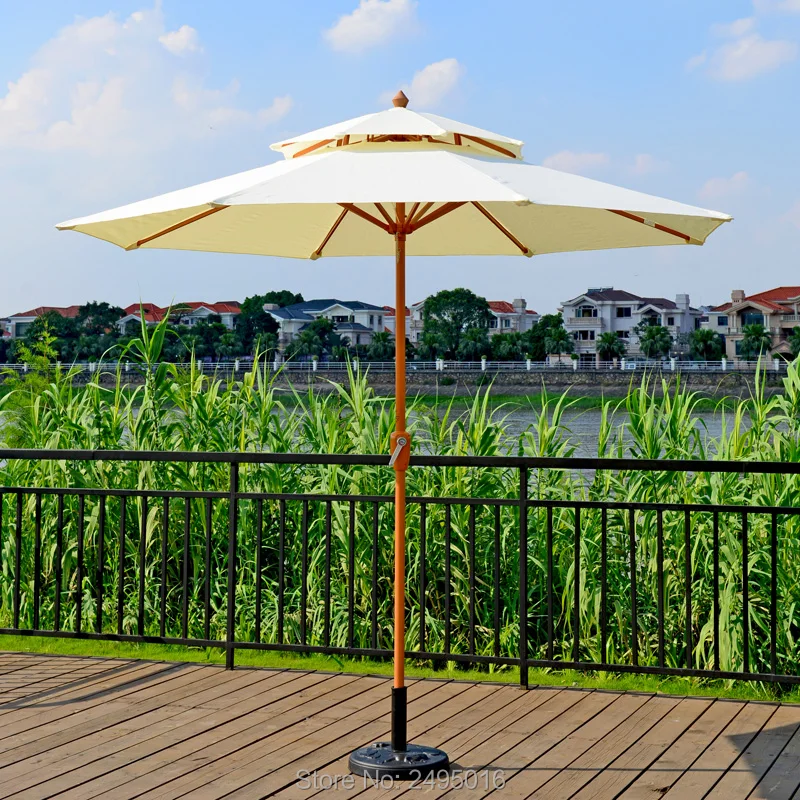 Patio umbrella steel iron woodlike centre pole parasol 2.7 meter double