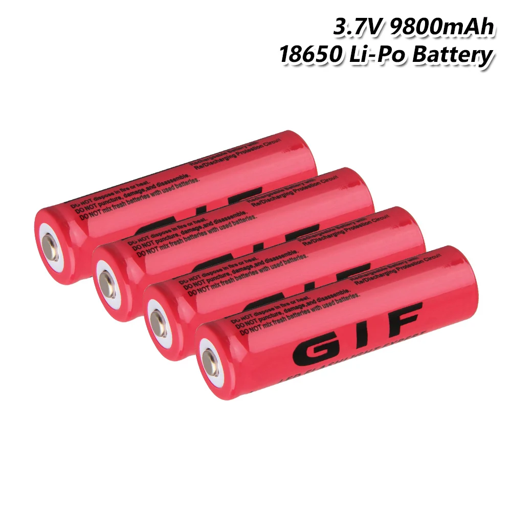 4 шт заостренный Топ GIF 18650 перезаряжаемые батареи 3,7 V 9800mAh литиевая батарея для зарядки литий-ионный Сотовый Фонарь