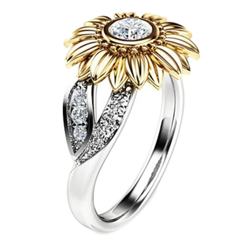 

Gorgeous Sunflower Shape Rhinestone Crystal Sunflower Cocktail Ring Women Jewelry Fashion Elegant Ring