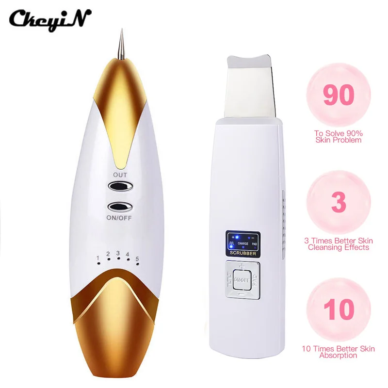 

New Scrubber Ultrasound Skin Anion Ultrasonic Blackhead Acne Removal Peeling+Laser Freckle Machine Skin Mole Dark Spot Remover
