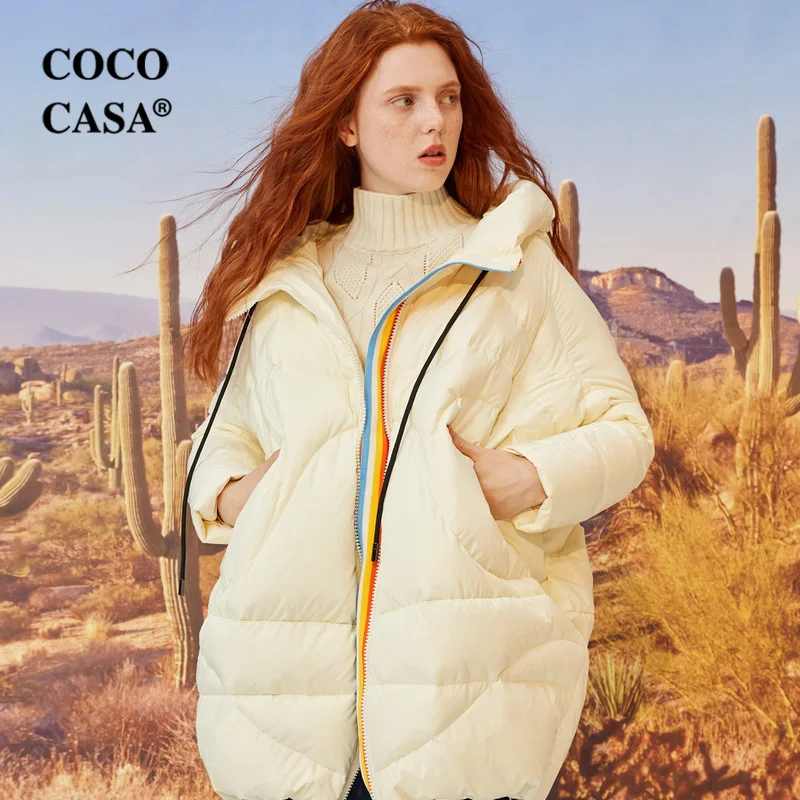 rouge blanc Vestes jaune Chinoiserie Canard Noir Ovesized Ultra Femmes Capuchon Épais De 90 À Hiver Duvet Lynette's Chaud Blanc Manteaux Lâche U1qHxpw