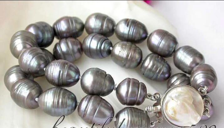 

z2848 2row 8" 15mm gray baroque rice freshwater pearl bracelet@^Noble style Natural Fine jewe SHIPPING new >>free shipping