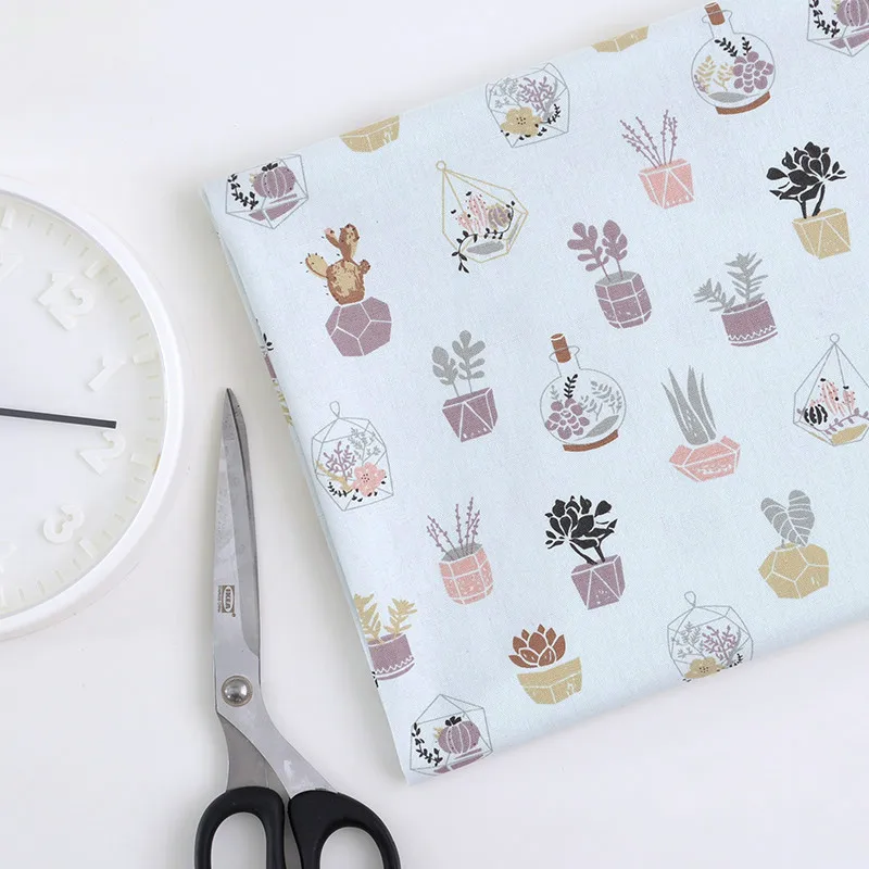 

Plants bonsai Printed Cotton Line Fabric for DIY Handmade Sofa Pillow Bag Fabric cloth curtain background 50x145cm