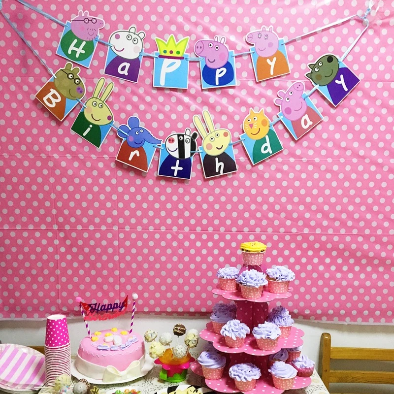 1 Set Mignon Peppa Pig Petit Drapeaux Drole D Anniversaire Drapeau Animal De Bande Dessinee Joyeux Anniversaire Parti Decorations Aliexpress