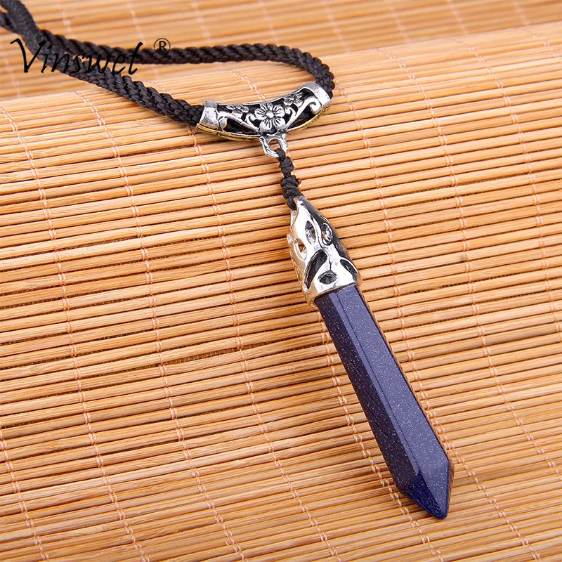 

Natural Stone Hexagonal Pointed Healing Reiki Chakra Necklace for Men Chain Blue Sandstone Geometric Pendants Necklace Jewelry