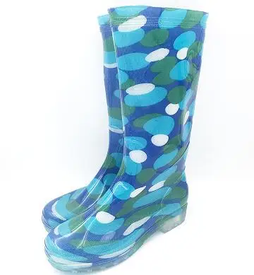 Aleafalling/непромокаемые сапоги до колена с цветочным принтом; непромокаемые сапоги с цветочным узором для школьниц; женская обувь из водонепроницаемого материала на резиновой подошве; школьная обувь; Botas; W116 - Цвет: thin blue dot