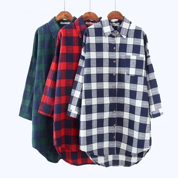 

LOSSKY Real Shot 2020 Explosion Models Hot Selling Korean Cotton and Linen Tops Spring Plaid Shirt Blouse Mid-length Casual Casu