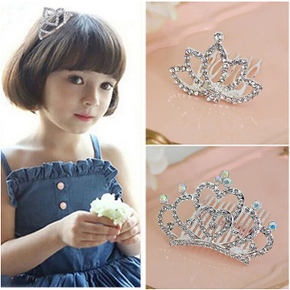 

2019 New Baby Girls Children Shiny Crown Rhinestone Hairpins Princess Ribbon Bow Crystal Hair Clip Pearl Barrette Accessories