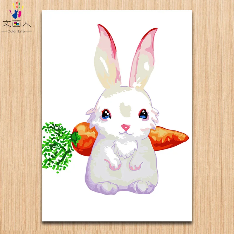 Cut rabbits and carrot painting pictures colorings by numbers with
